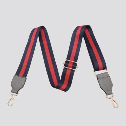 Navy & Red Stripe Print Bag Strap – Grey Vegan Leather End
