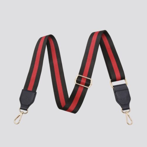Black & Red Stripe Print Bag Strap – Navy Vegan Leather End