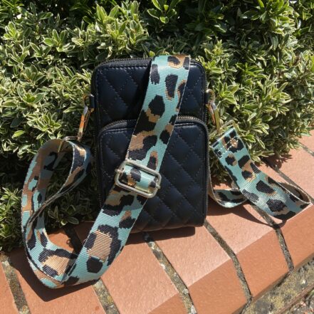 Turquiose Skinny Leopard Print Strap – Gold Hard Wear