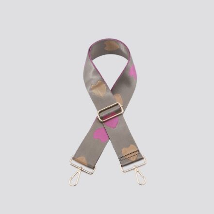 Taupe & Pink Heart Print Bag Strap – Gold Hard Wear