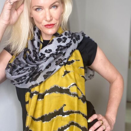 Leopard Print Scarf with Metallic Detail