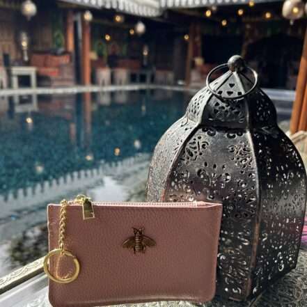 Bee Motif Leather Mini Key Ring Purse