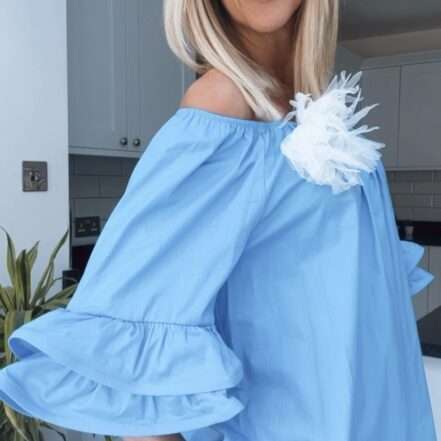 Bianca Sky Blue Frill Sleeve Top