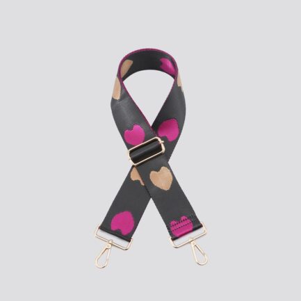 Dark Grey with Hot Pink & Gold Heart Print Bag Strap – Gold Hard Wear