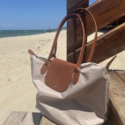 Lightweight Shopper Tote Bags with Tan Leather Handles
